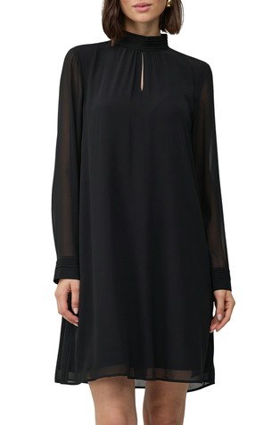 Mini dress with sheer sleeves and slit at the neckline