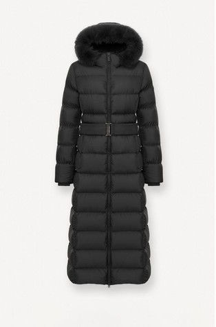 Duga vodoodbojna jakna punjena paperjem s umjetnim krznom