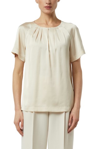 Satenska bluza kratkih rukava s nabranim ovratnikom