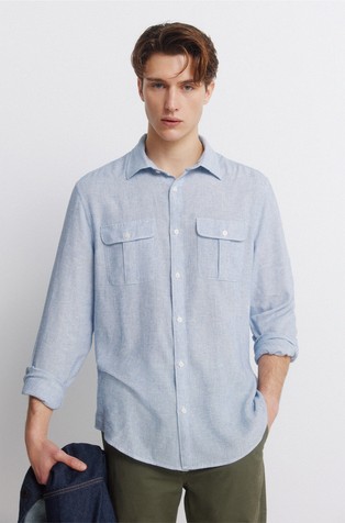 Košulja od mješavine viskoze i lana s džepovima