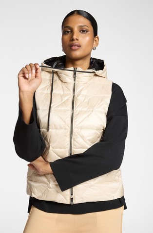 Nylon hooded down waistcoat