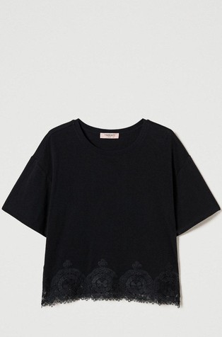 Cropped majica s makramé čipkom