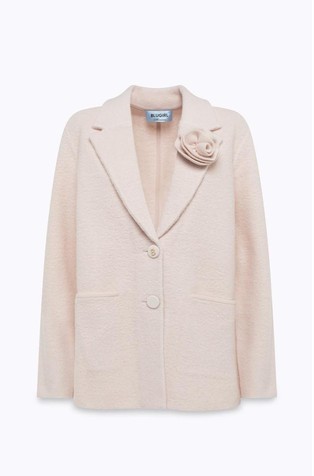 Oversized žakard vuneni sako s ukrasnim cvijetom