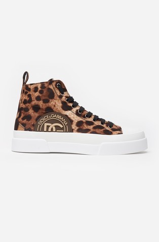 Cotton drill Portofino Light mid-top sneakers with leopard print
