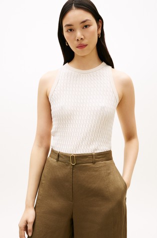 Cable Knit Sleeveless Slim Tee