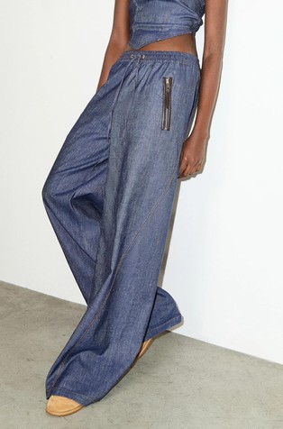 Loose fit denim hlače od pamuka i lana