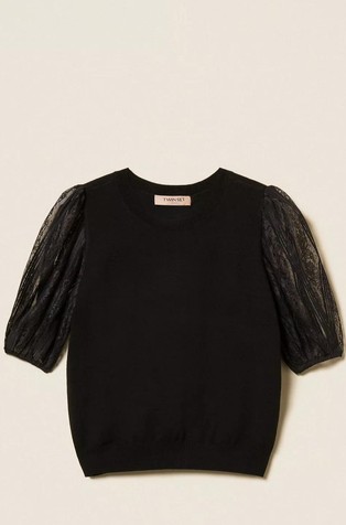 Pleten pulover s kratkim rukavima od čipke