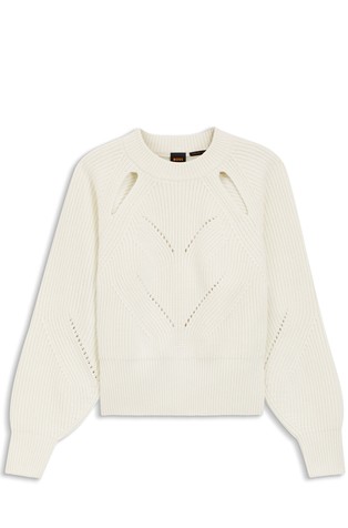 Relaxed fit pleten pulover s rupičastim detaljima i izrezima