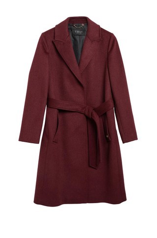 Wool-blend coat with a tie belt