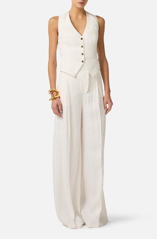 Linen-blend and crêpe waistcoat