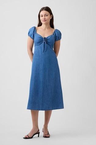 Print Puff Sleeve Midi Dress