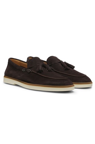 Suede loafers with tassel trim