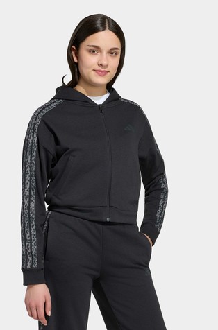 Animal Print 3-Stripes Cropped Full-Zip Hoodie