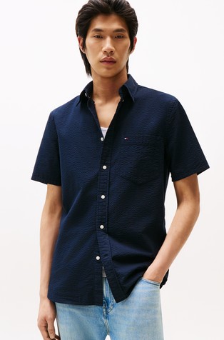 Regular Fit Cotton Seersucker Short Sleeve Shirt