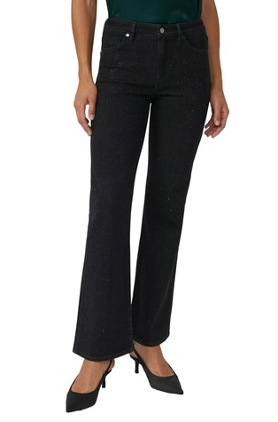 Regular fit jeans hlače sa zvonastim nogavicama i ukrasnim kamenčićima