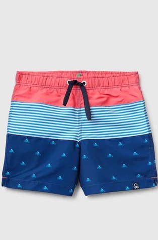 Color block swim boxer shorts with prints