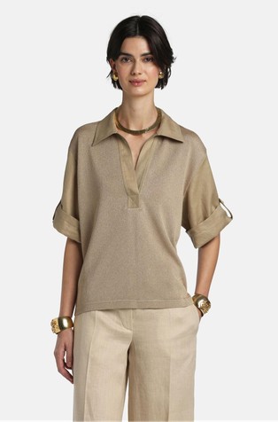Polo tee in knit and smooth fabric