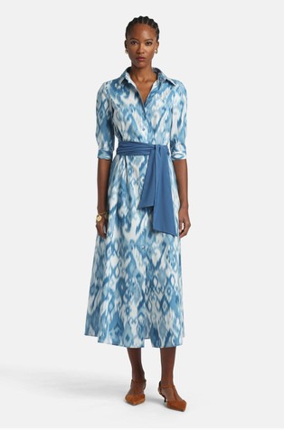 Ombre-print midi shirt dress
