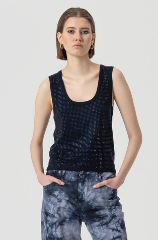 Pletena majica bez rukava s ukrasnim kamenčićima