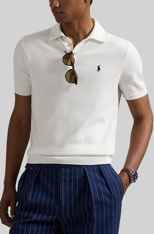 Cotton Polo-collar Short-sleeve Sweater