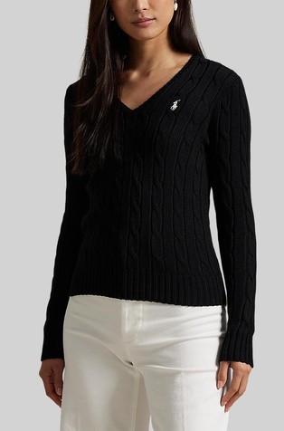 Strukturirano pleten pamučni pulover s V-izrezom
