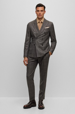 Slim fit vuneno karirano odijelo s dvorednim kopčanjem