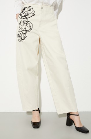 Embroidered cotton trousers