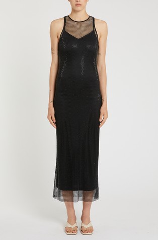 Duga mrežasta haljina s ukrasnim kamenčićima