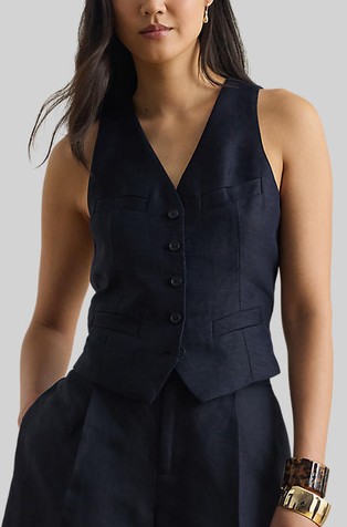 Linen-blend Twill Vest