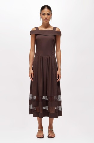 Poplon and lace midi dress
