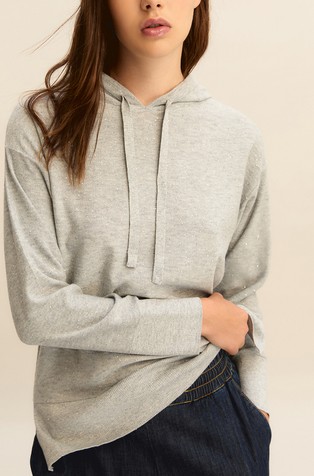 Pleten pulover s kapuljačom i šljokicama