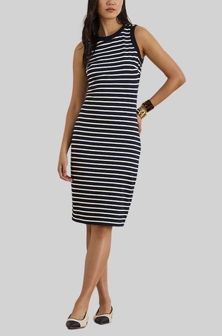 Striped Button-trim Sleeveless dress