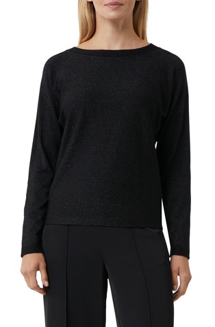 Pleten pulover sa svjetlucavim vlaknima i šišmiš rukavima