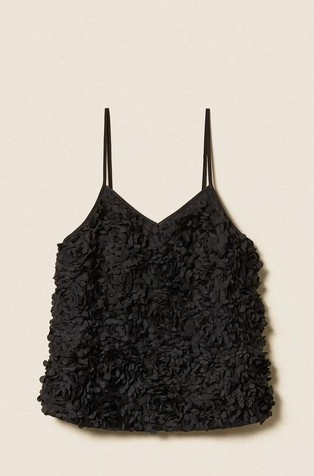 Crêpe de Chine and tulle top with flowers