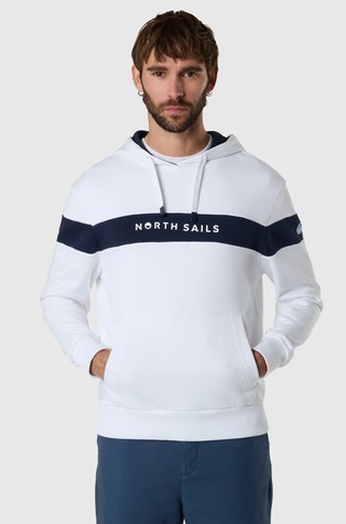 Pamučni pulover s kapuljačom i prugastim detaljem