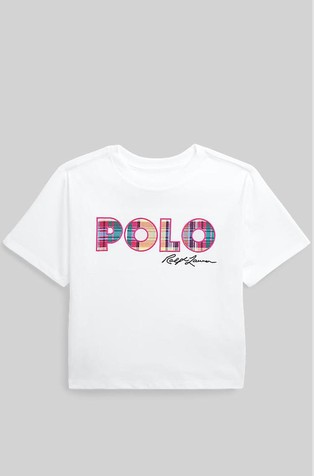 Boxy fit pamučna majica s kariranim logotipom