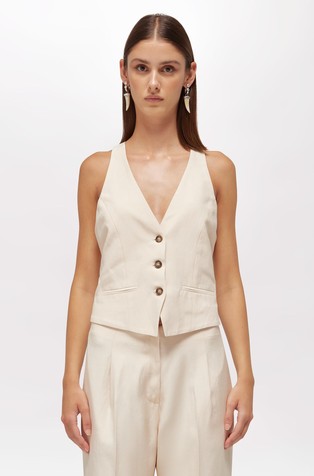 Prsluk od mješavine viskoze i lana s vezom