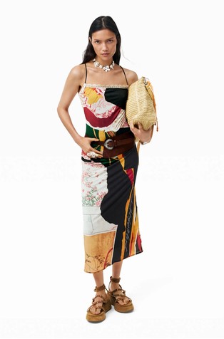 Patterned dress with mesh insert at the back