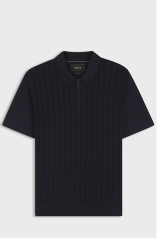 Zip-neck polo shirt in cotton and silk