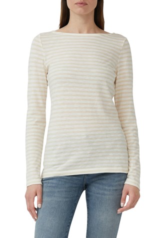 Striped long-sleeved T-shirt with a boat neckline