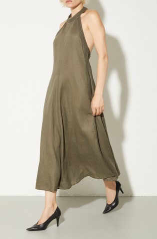 Linen dress with open back and woven details