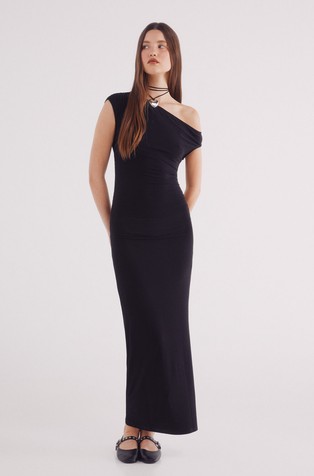 Asymmetrical neckline long dress