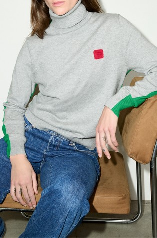 Two-color cotton and cashmere turtleneck