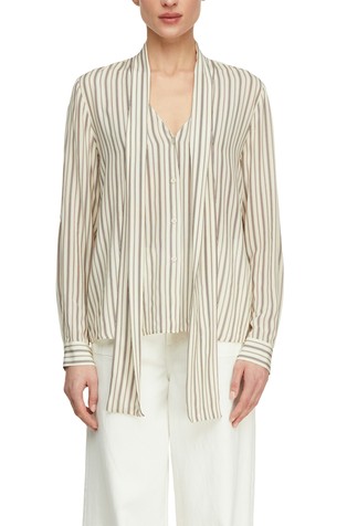 Prugasta bluza od viskoze s trakom za vezanje na ovratniku