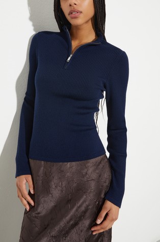 Pure merino wool jumper with half zip