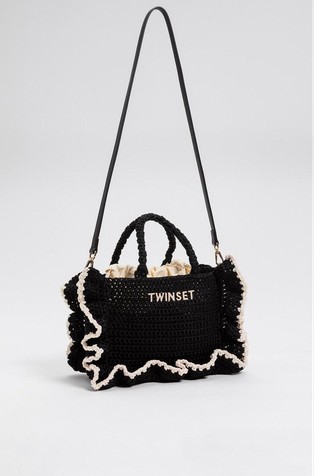 Crochet shoulder bag with flounces
