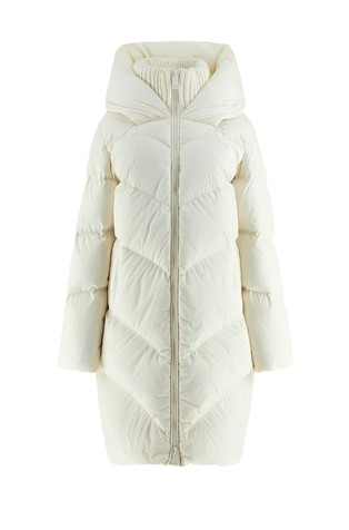 Long hooded down jacket with hood