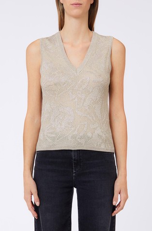 Lamé lace knit top with lurex
