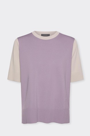 Pleten pulover kratkih rukava s raznobojnim blokovima