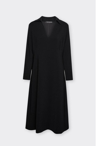 Midi Dress with V-Neck and Long Sleeves